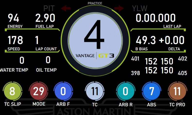 Aston Martin Vantage AMR LMGT3 Dashboard Layout 1
